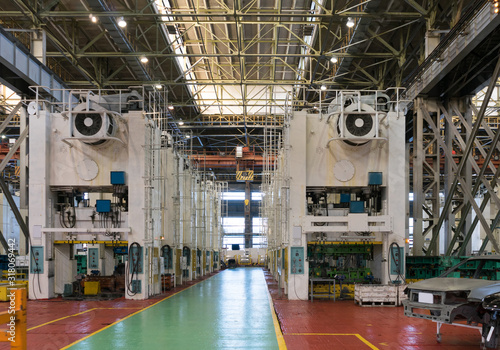 Metal stamping presses at a car factory