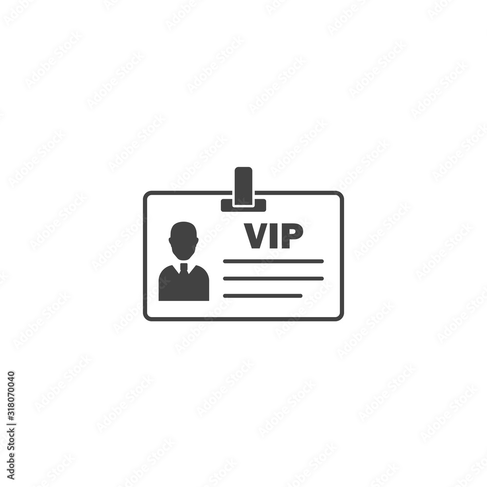 Vector icon person vip card, customer card. Vector illustration of a identification badge with a photo on white isolated background. Vector icon person vip card, customer card. Vector illustration of a identification badge with a photo on white isolated background.