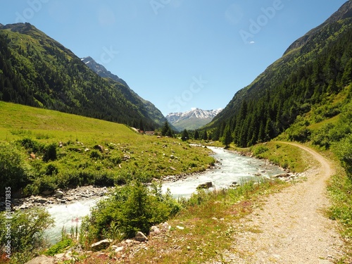 Fototapet Landscape shot of parco naturale adamello brenta strembo italy in a clear blue s
