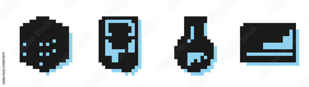 Set line Test tube and flask chemical laboratory, Rubik cube, Certificate template and Identification badge icon. Vector Set line Test tube and flask chemical laboratory, Rubik cube, Certificate template and Identification badge icon. Vector