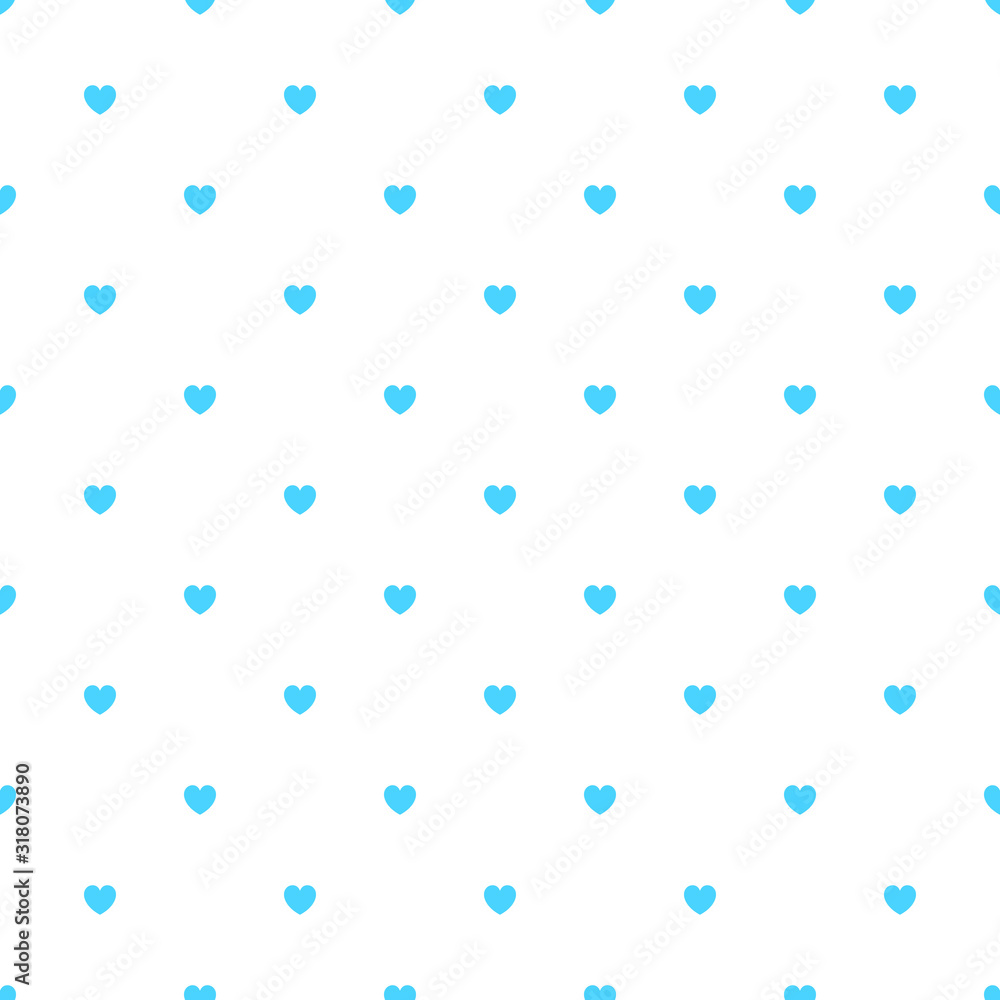 Cute Blue Seamless Polka Heart Vector Pattern Background for Valentine Day - February 14, 8 March, Mother's Day, Marriage, Birth Celebration. Romantic Girlish Design.