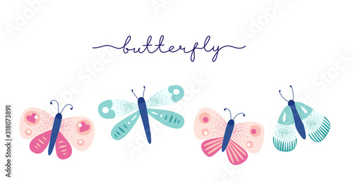Beautiful butterflies isolated on a white background. Vector illustration.