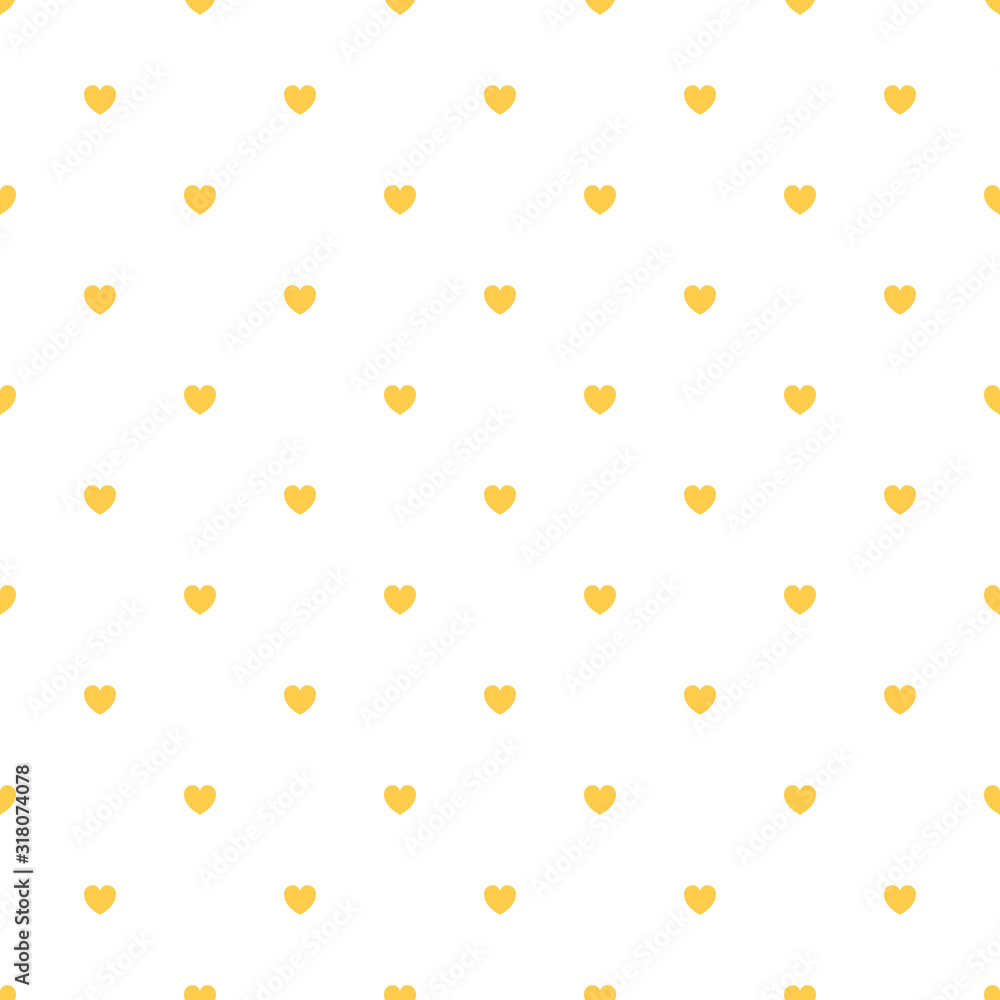 Cute Yellow Seamless Polka Heart Vector Pattern Background for Valentine Day - February 14, 8 March, Mother's Day, Marriage, Birth Celebration. Romantic Girlish Design.