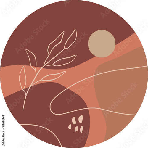 Highlights stories cover in warm terracotta pastel colors. Abstract floral illustration, editable vector