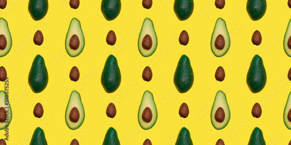 Seamless yellow background with avocado for your design Seamless yellow background with avocado for your design