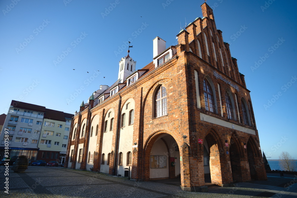 Kamień Pomorski, the old market square with the town hall building.