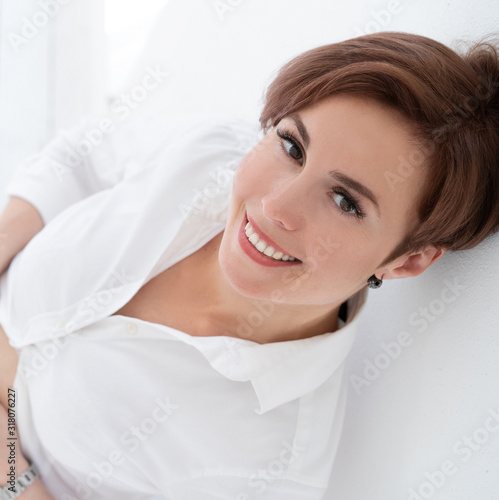 Beauty Pregnant Woman Happily Smiles Close Up