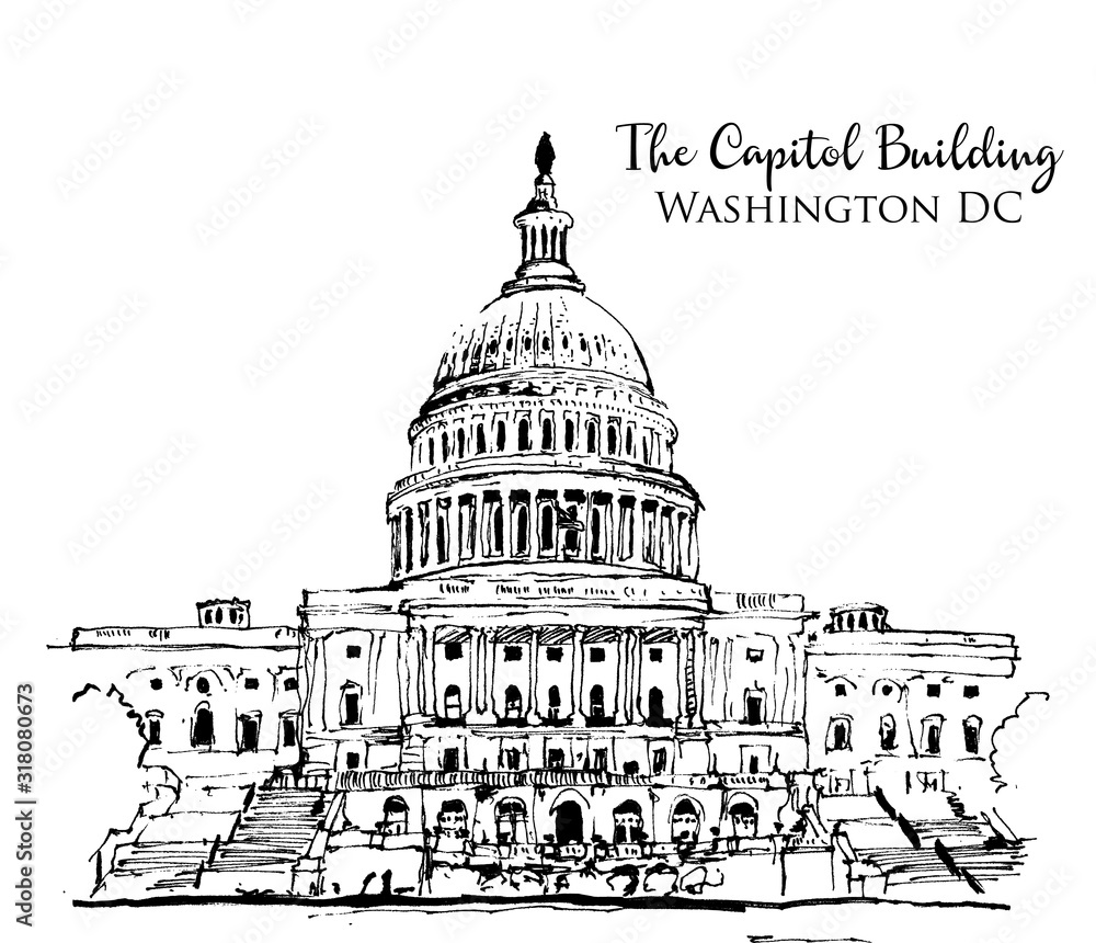 Drawing sketch illustration of the Capitol Building in USA