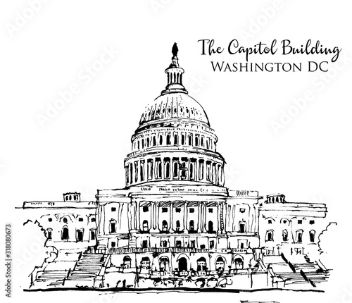 Drawing sketch illustration of the Capitol Building in USA