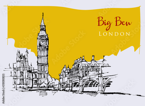 Drawing sketch illustration of Big Ben
