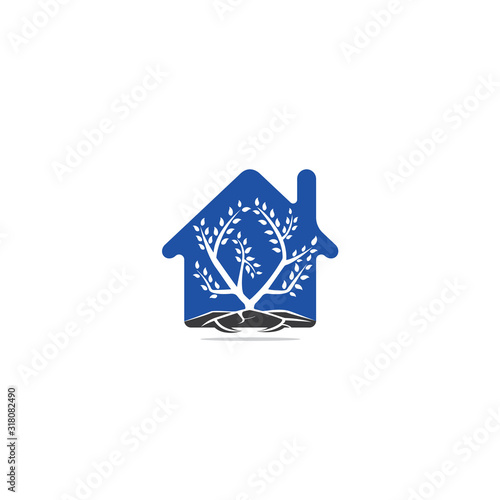 Home Tree Roots vector logo design. Vector tree with roots logo element.	
