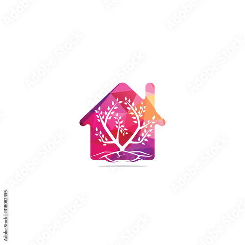 Home Tree Roots vector logo design. Vector tree with roots logo element.	
