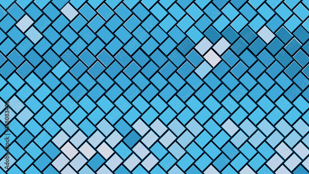 Fototapeta premium Abstract gradient blue rectangle background; geometric pattern structure 3d rendering