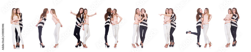 Two female friends isolated on the white Two female friends isolated on the white