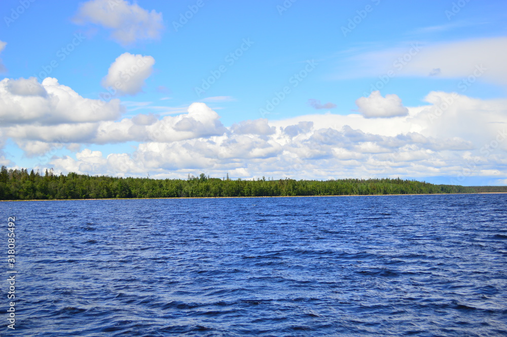 landscape with lake and blue sky