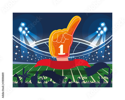 hand glove with number 1 fan, yellow foam finger