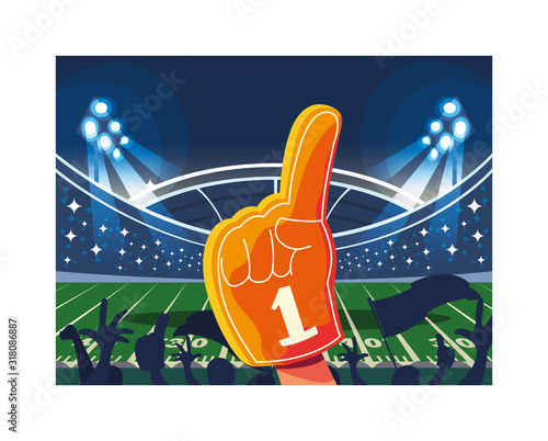 hand glove with number 1 fan, yellow foam finger