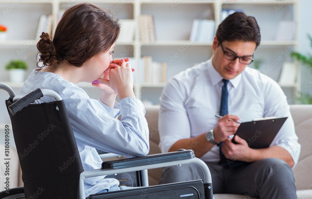Fototapeta premium Patient visiting psychotherapist to deal with consequences of tr