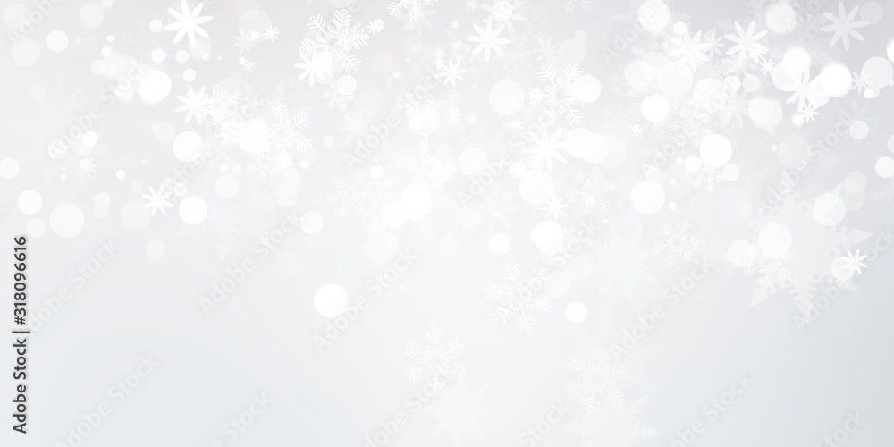white and gray Christmas light with snowflake bokeh background, Winter backdrop wallpaper. white and gray Christmas light with snowflake bokeh background, Winter backdrop wallpaper.