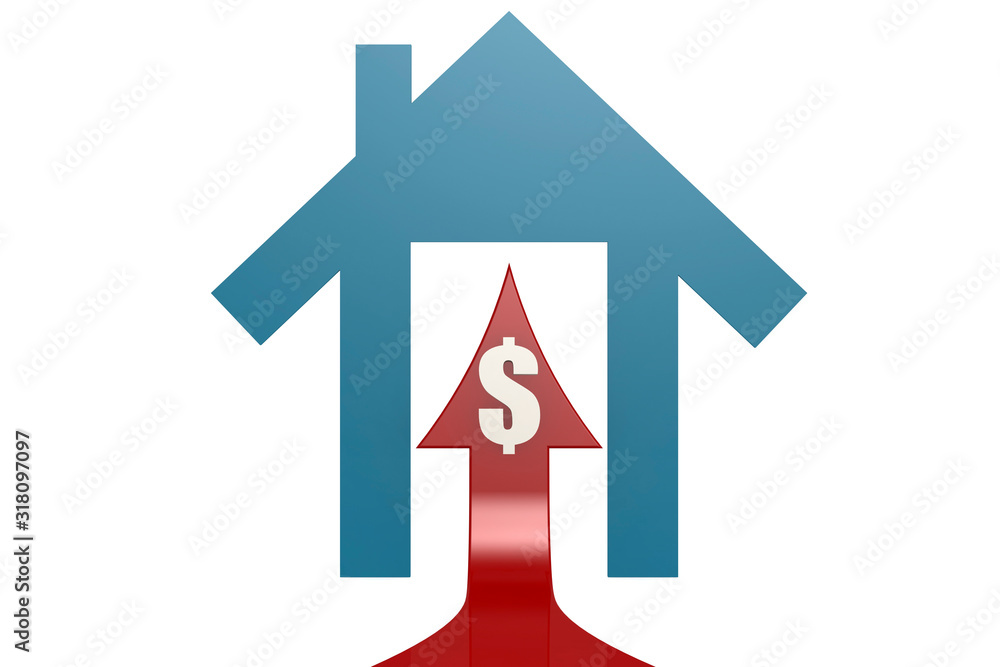 Blue house with dollar sign arrow Blue house with dollar sign arrow