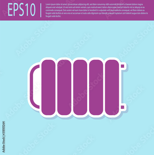 Retro purple Heating radiator icon isolated on turquoise background. Vector Illustration