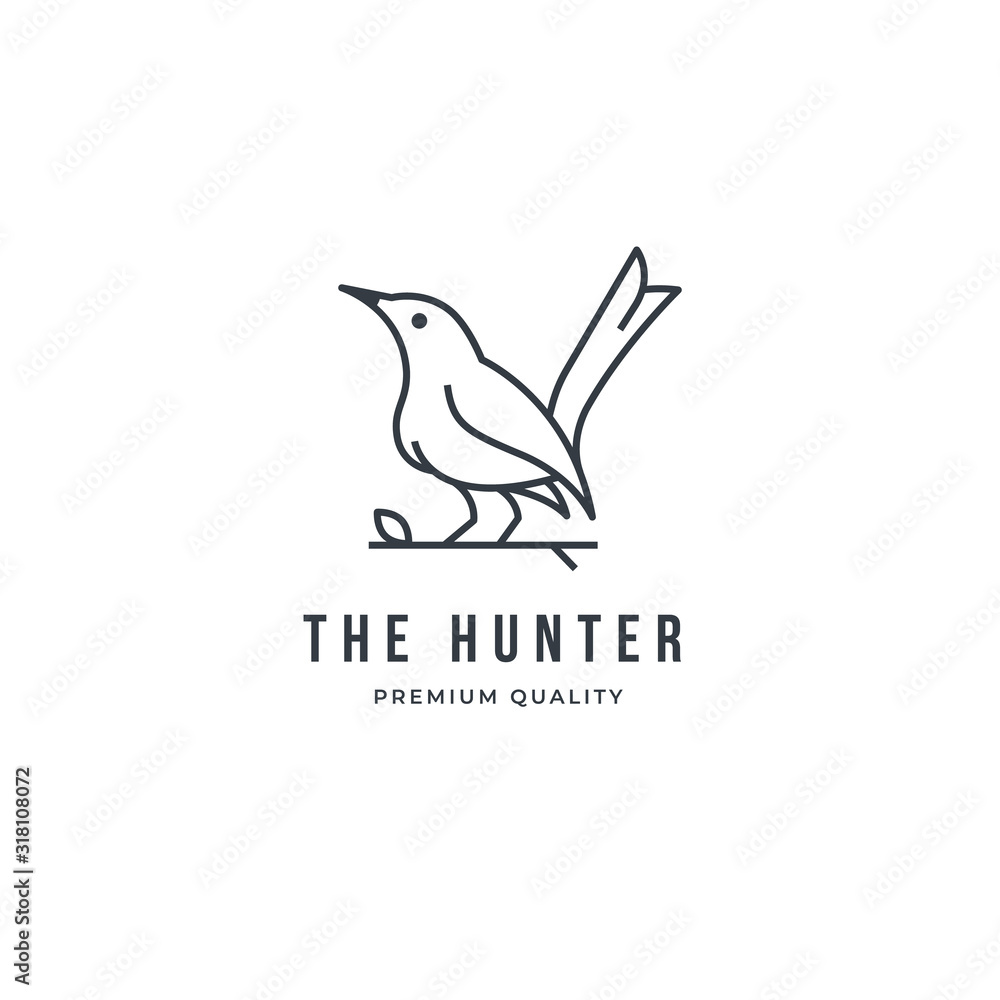 Fototapeta premium bird logo outline hunter isolated on white background. premium vector idea