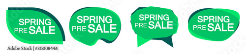 Set Pre-Order Spring Sale bubble banners design template, discount tags, app icons, vector illustration