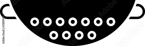 Black Kitchen colander icon isolated on white background. Cooking utensil. Cutlery sign. Vector Illustration