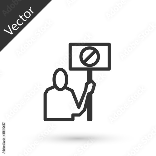Grey line Nature saving protest icon isolated on white background. Earth planet protection, environmental issues demonstration. Vector Illustration