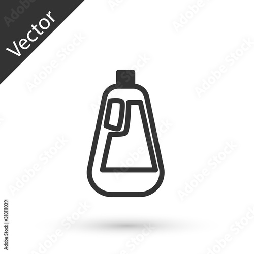 Grey line Plastic bottle for liquid laundry detergent, bleach, dishwashing liquid icon isolated on white background. Vector Illustration