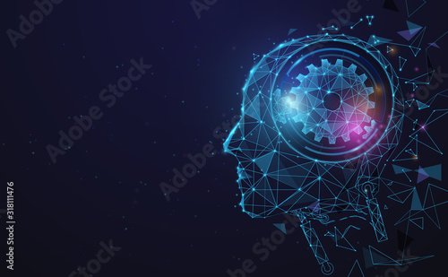 AI, Artificial intelligence. Ai digital brain. Robotics concept. Human face made from polygon. Illustration vector
