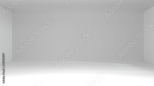 3d render of an empty room with white walls and a white floor. Abstract architecture white room interior.