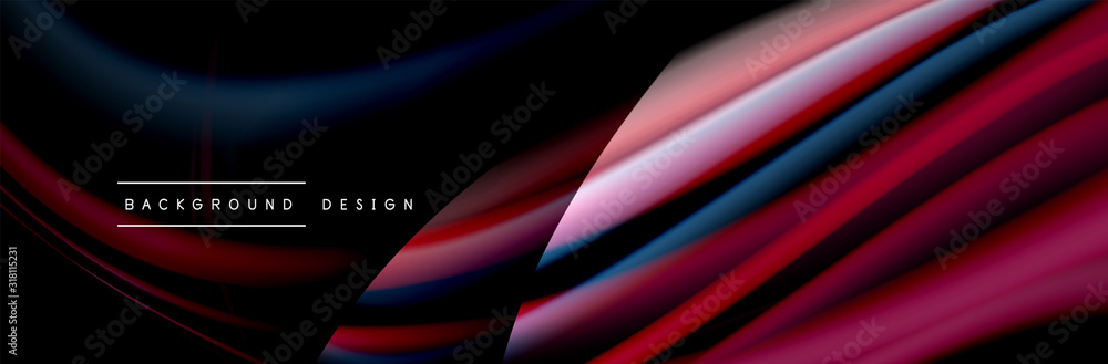 Сolorful flow poster. Wave liquid lines and shapes in black color background. Vector Illustration Сolorful flow poster. Wave liquid lines and shapes in black color background. Vector Illustration
