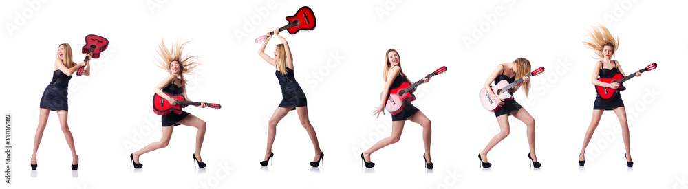 Woman playing guitar isolated on the white Woman playing guitar isolated on the white