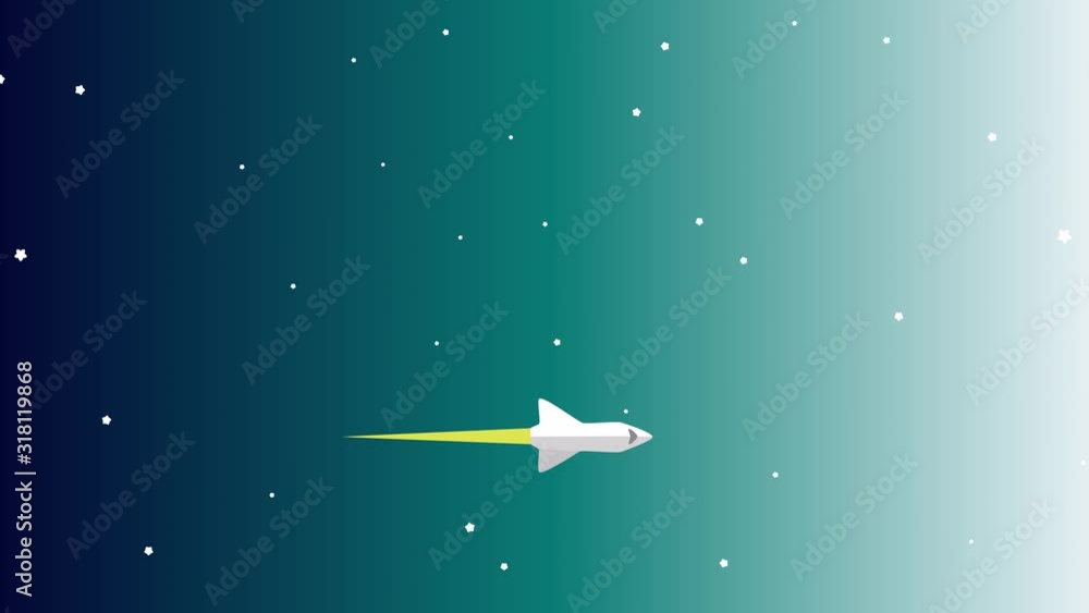 Rocket Ship Flying Through Space Animation. Cartoon modern style rocket ship blasting off and explorating space Rocket Ship Flying Through Space Animation. Cartoon modern style rocket ship blasting off and explorating space