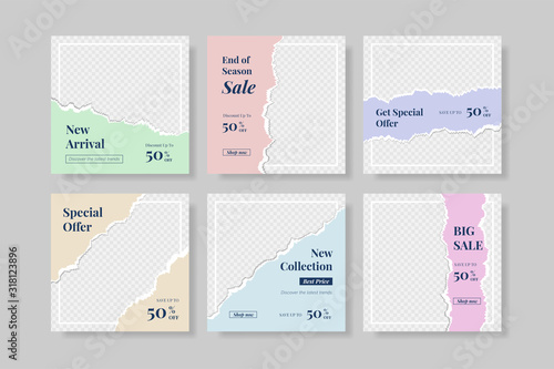 creative social media instagram post template with torn paper style banner