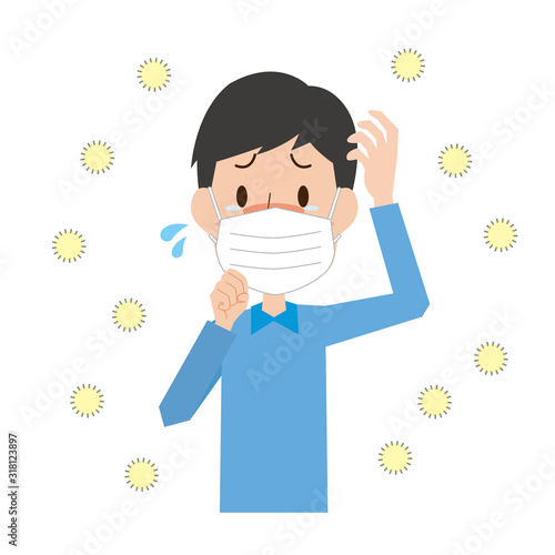 花粉症　男性　マスク　咳　風邪　苦しい