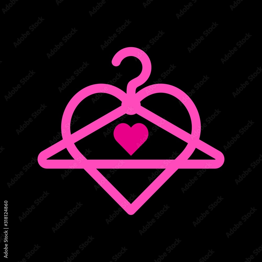 Love heart icon with hangers. Romantic love heart isolated on black background. Valentine sign symbol shape. Vector illustration. Love heart icon with hangers. Romantic love heart isolated on black background. Valentine sign symbol shape. Vector illustration.