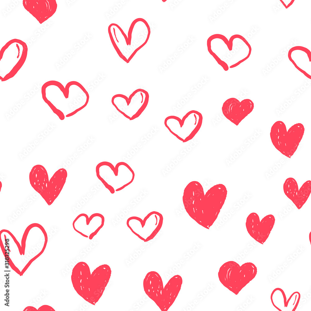 Heart doodles seamless pattern. Valentine's day texture design. Love background with hand drawn illustrated hearts. Heart doodles seamless pattern. Valentine's day texture design. Love background with hand drawn illustrated hearts.