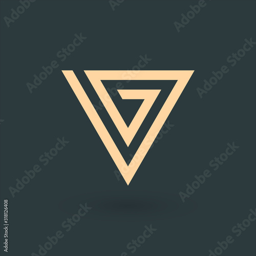 VG V G Letter Logo Triangle design. Corporate tech geometric identity concept. Stock Vector illustration isolated on green background. photo