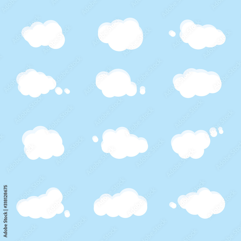 white cloud vectors on blue background with speech bubble banner, flat design ep4