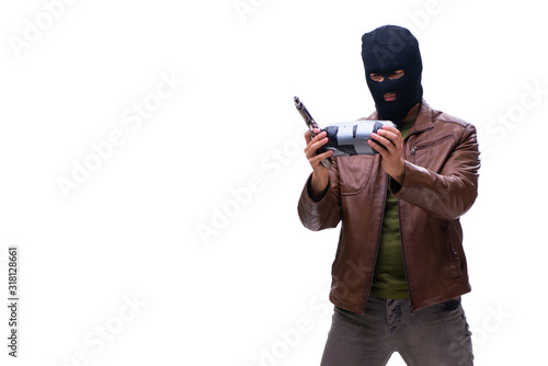 Robber wearing balaclava isolated on white background