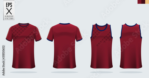 T-shirt sport mockup template design for soccer jersey, football kit. Tank top for basketball jersey and running singlet. Sport uniform in front view and back view.  Vector art Illustration.
