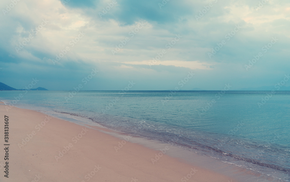 Natural tropical sea and beach with sandy beach in Thailand. Retro filter