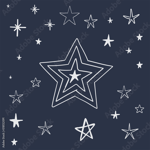 Star doodle collection. Cute hand drawn stars set. 