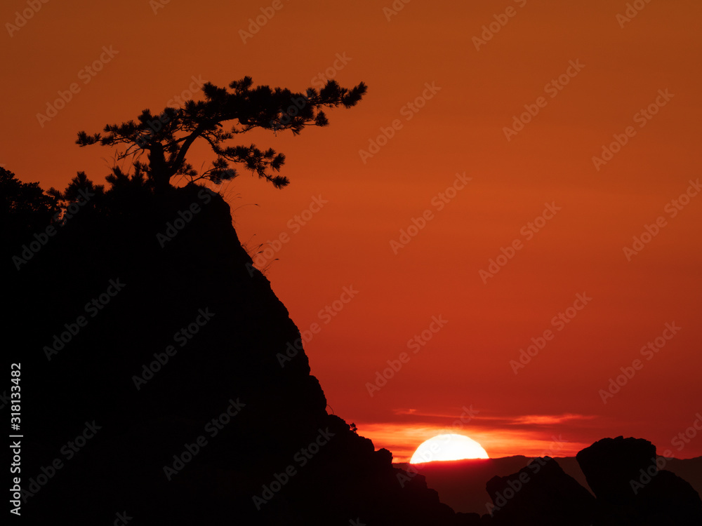 Obraz premium 日本 神奈川県 森戸海岸 夕景 冬