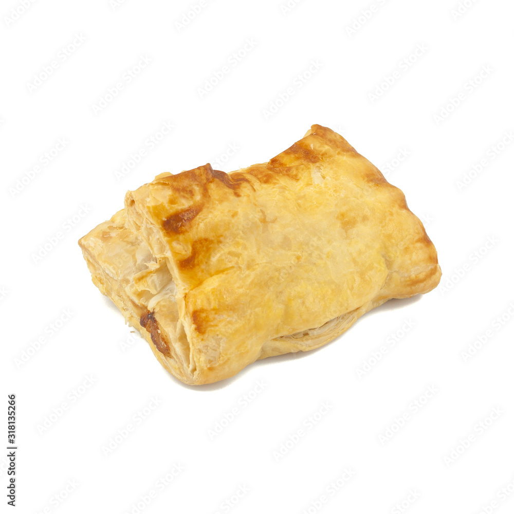 Fresh Homemade Chicken Puff Pastry. Bread and Bakery Products Isolated on White background Fresh Homemade Chicken Puff Pastry. Bread and Bakery Products Isolated on White background