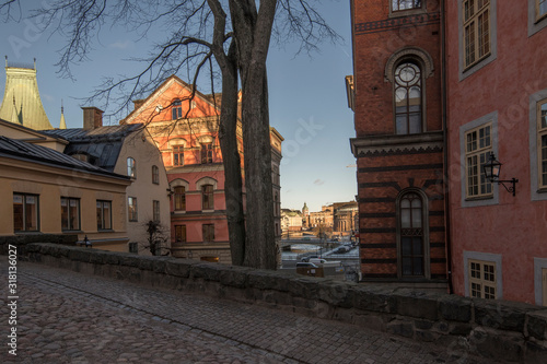 Old rural houses at the island Riddarholmen in Stockholm