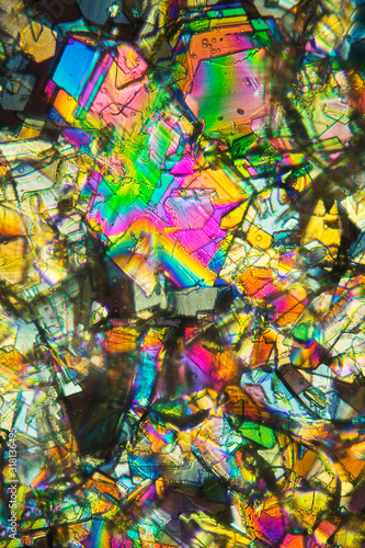 Colorful abstract micrograph of phenylalanine  an amino acid.