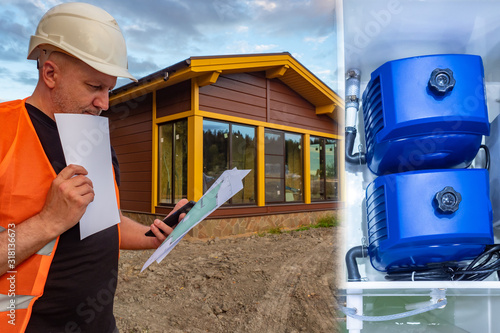 Builder next to a newly bui...